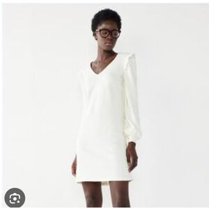 Nine West Cream V-Neck Ruffle Shoulder Long Sleeve Mini Dress XS Cotton Blend